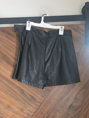 Black Faux Leather Women's Shorts